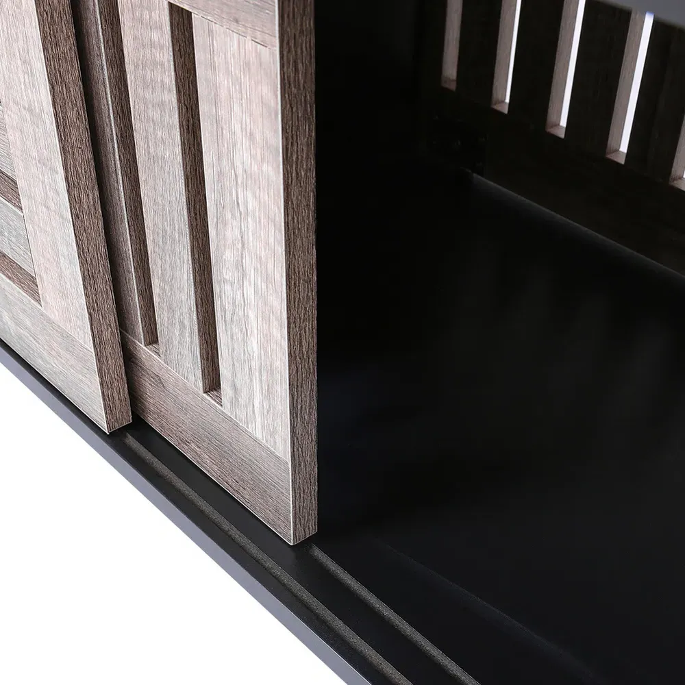 Slatted Sliding Door TV Stand - Black