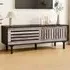 Slatted Sliding Door TV Stand - Black