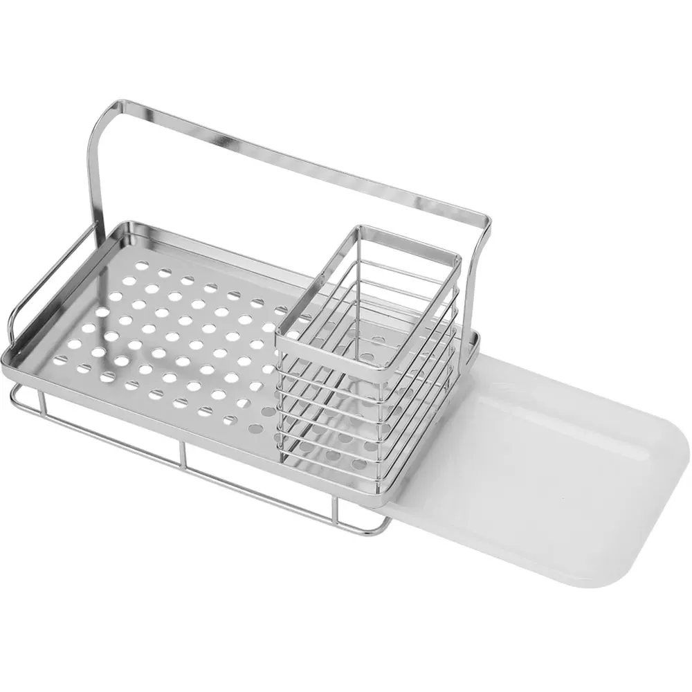 Stainless Steel Sink Organiser with Draining Tray - Silver