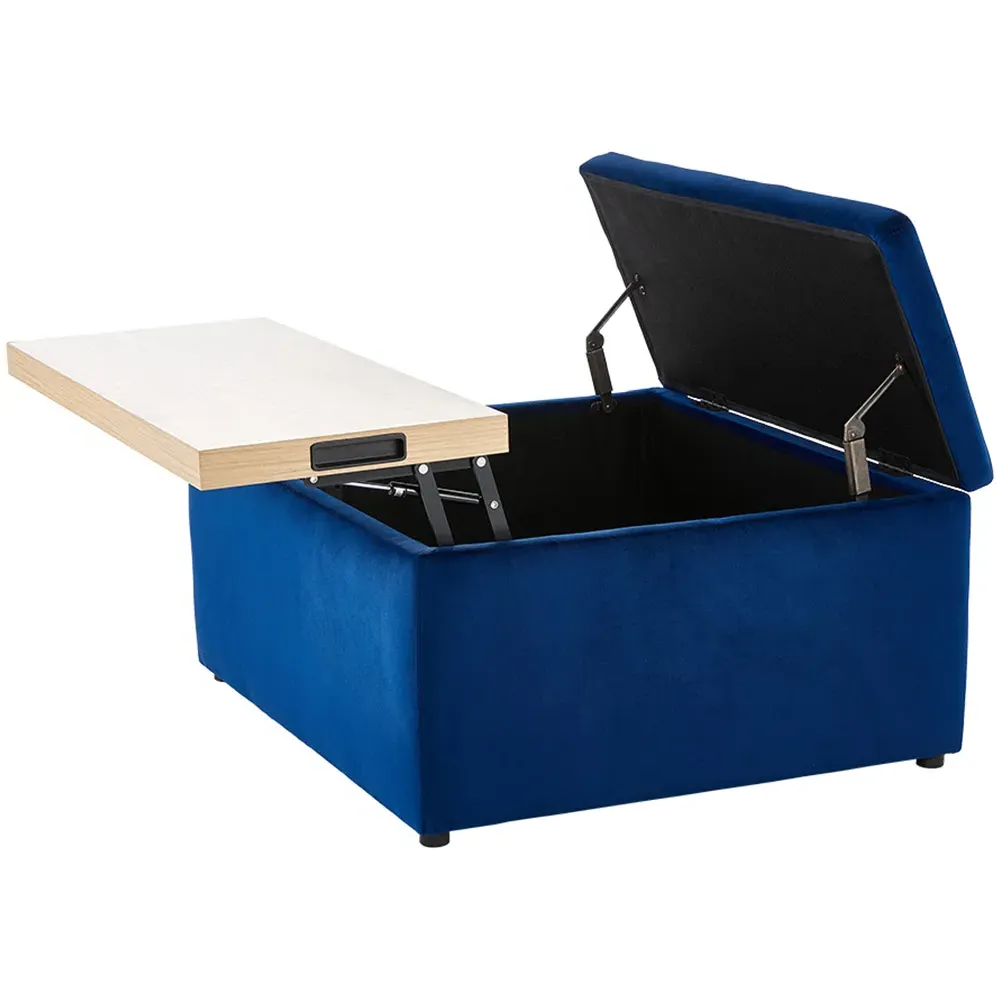 Velvet Storage Ottoman Coffee Table - Blue