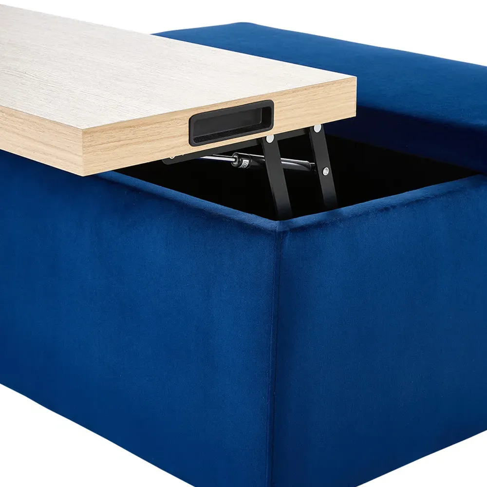 Velvet Storage Ottoman Coffee Table - Blue