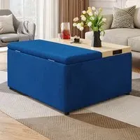 Velvet Storage Ottoman Coffee Table - Blue