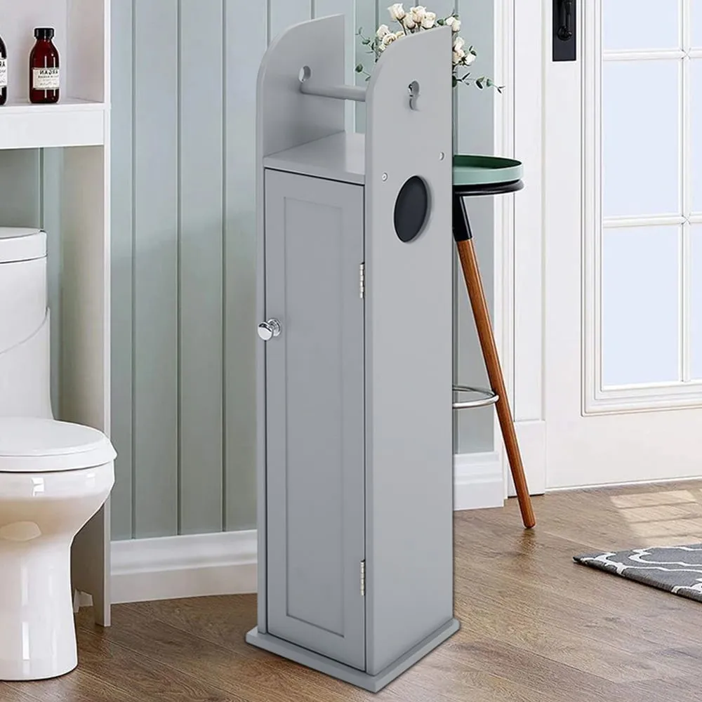Wooden Toilet Roll Holder Cabinet - Grey
