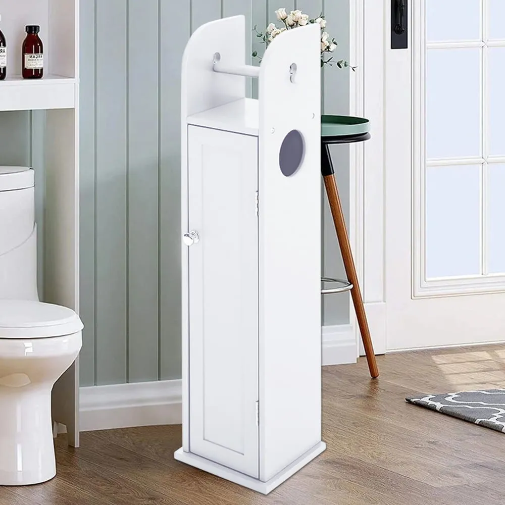 Wooden Toilet Roll Holder Cabinet - White