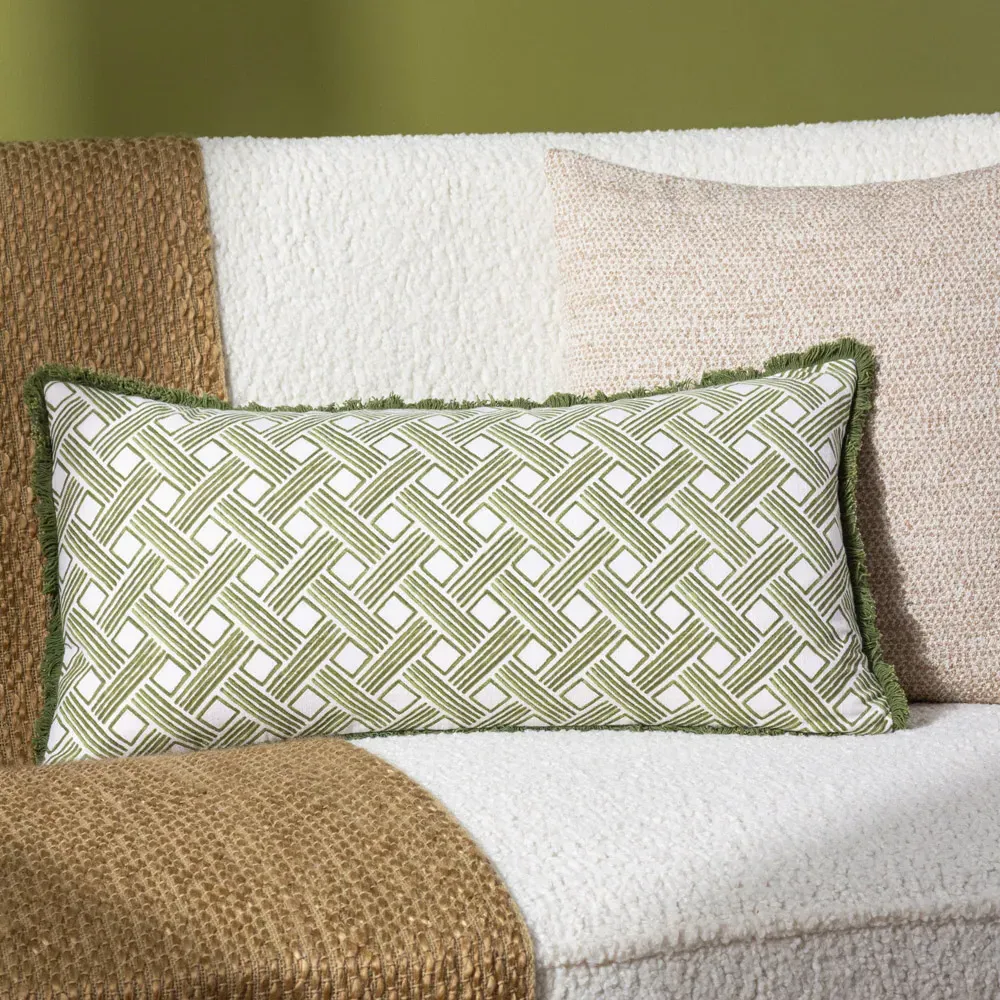 Alexa Geometric Cushion - Green, Cotton