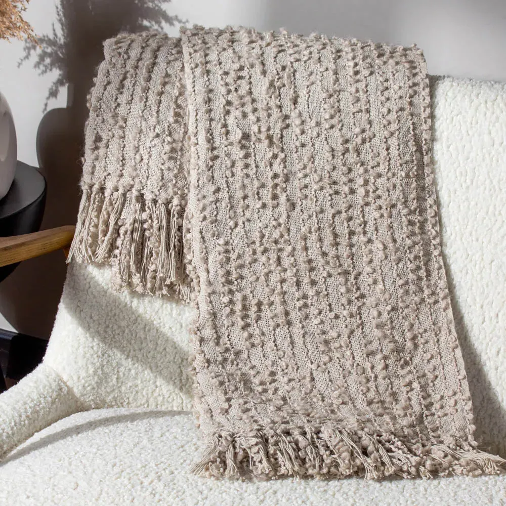 Arvo Woven Fringed Throw - Grey