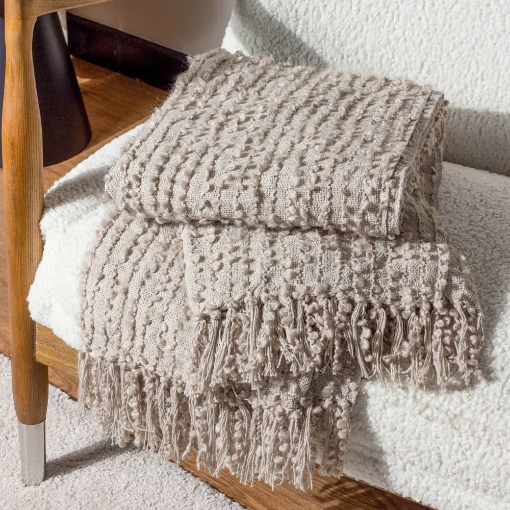 Arvo Woven Fringed Throw - Grey