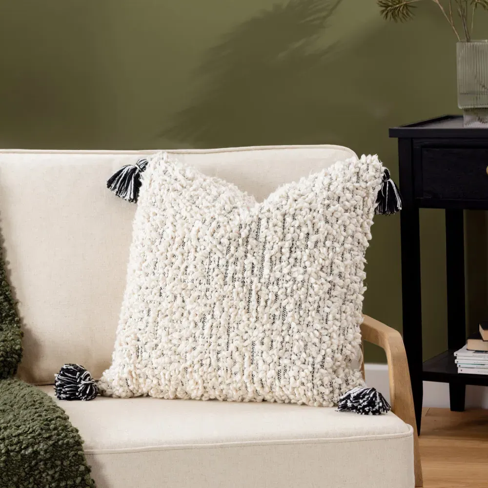 Cambre Mono Boucle Tasselled Cushion - Multi