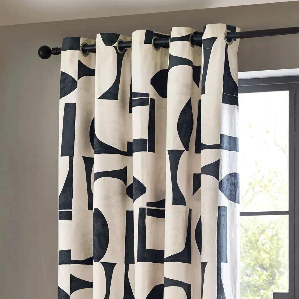 Carro Dusk Abstract Eyelet Curtains - Blue, Cotton