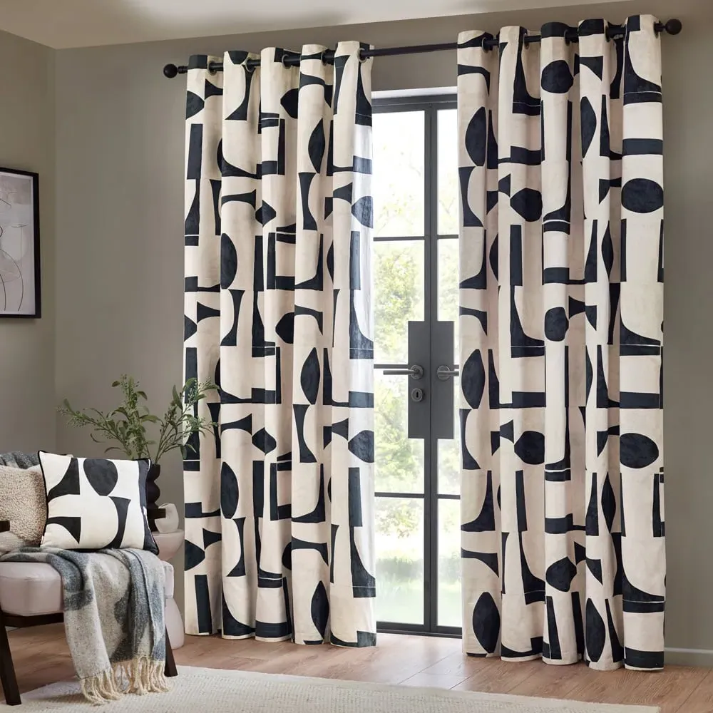 Carro Dusk Abstract Eyelet Curtains - Blue, Cotton image