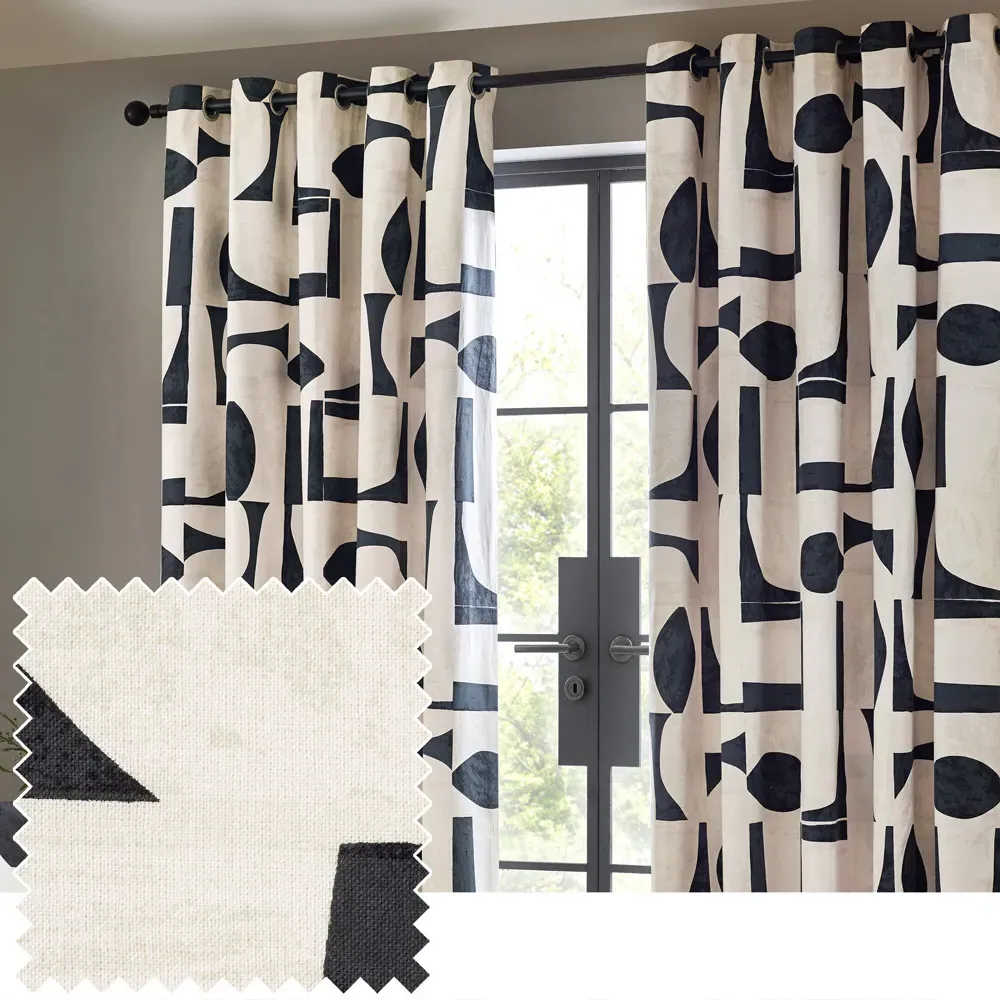 Carro Dusk Abstract Eyelet Curtains - Blue, Cotton