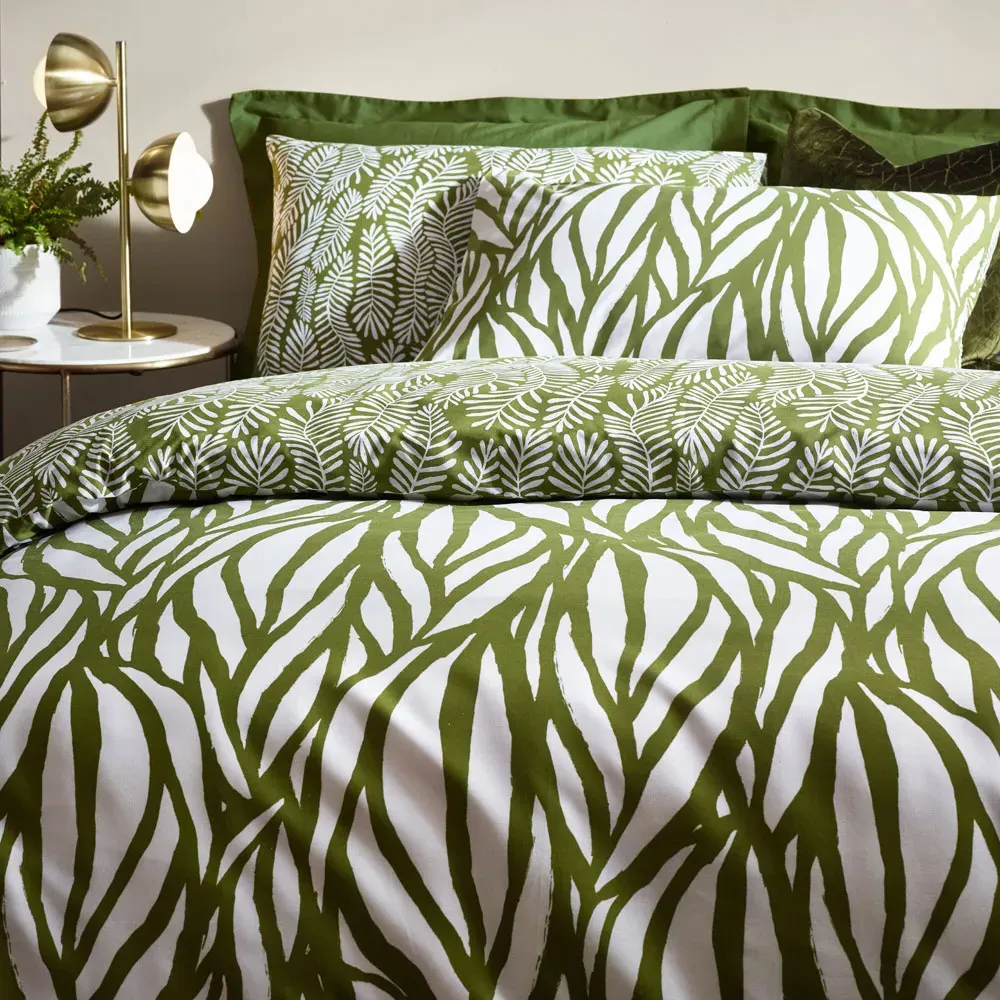 Frond Super King Size Duvet Set - Olive