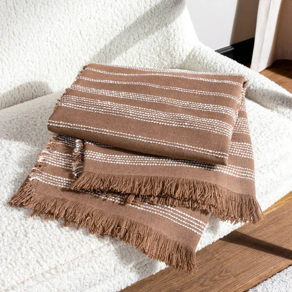 Jour Woven Fringed Throw - Baked Clay