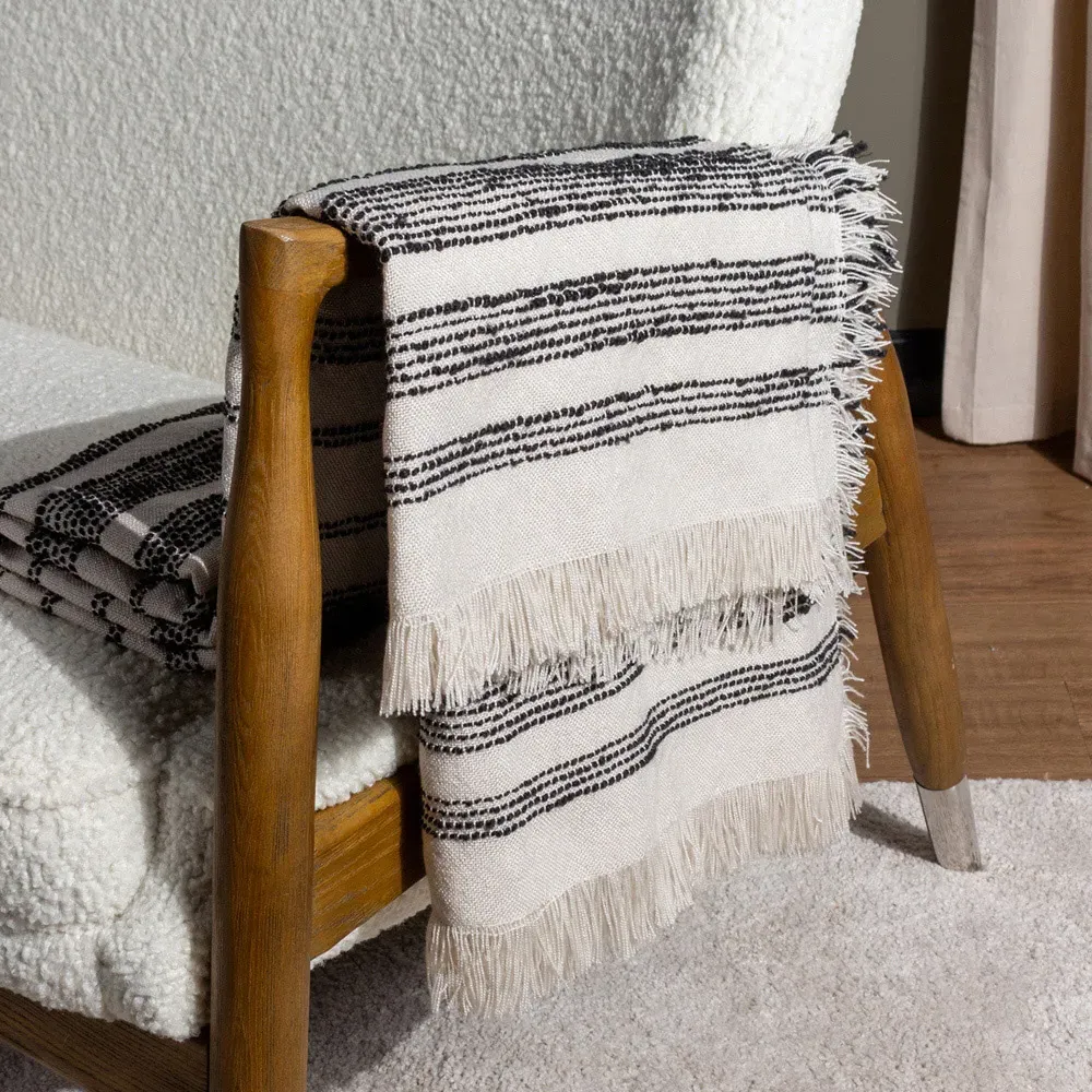 Jour Woven Fringed Throw - Cream