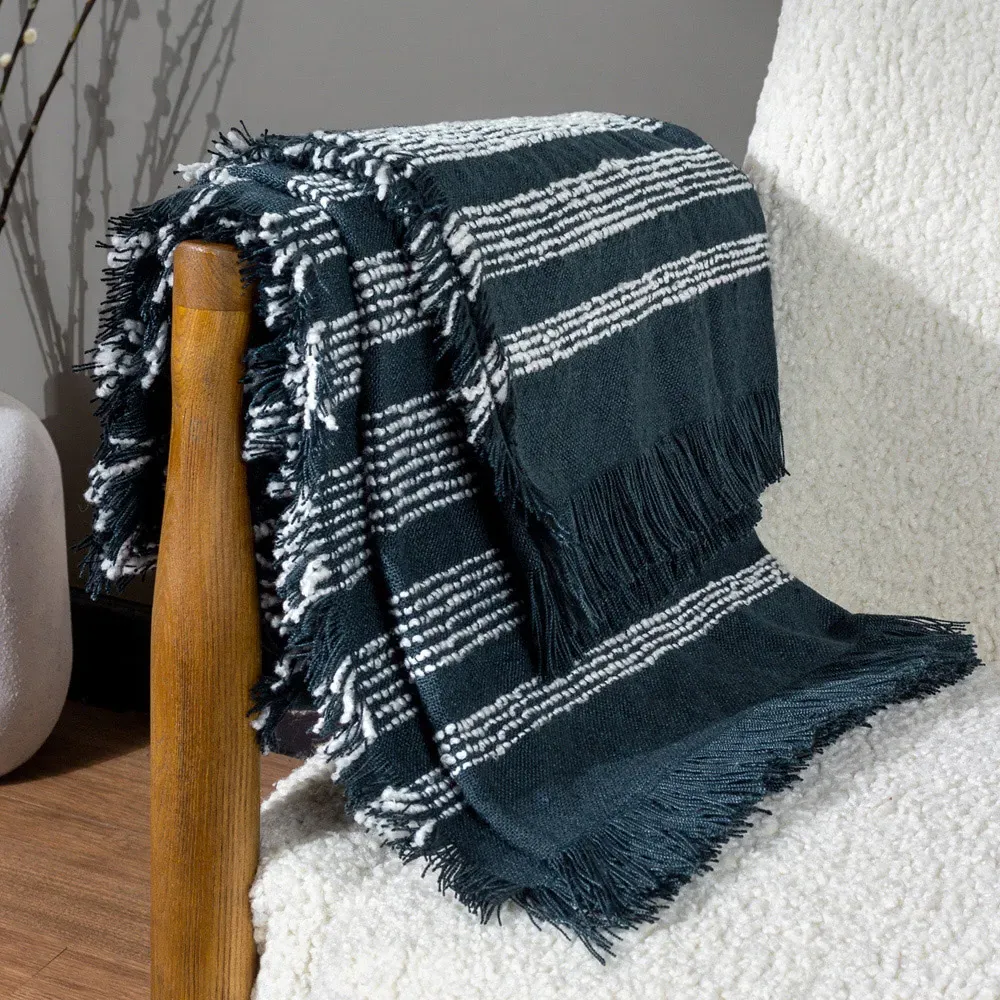 Jour Woven Fringed Throw - Dusk