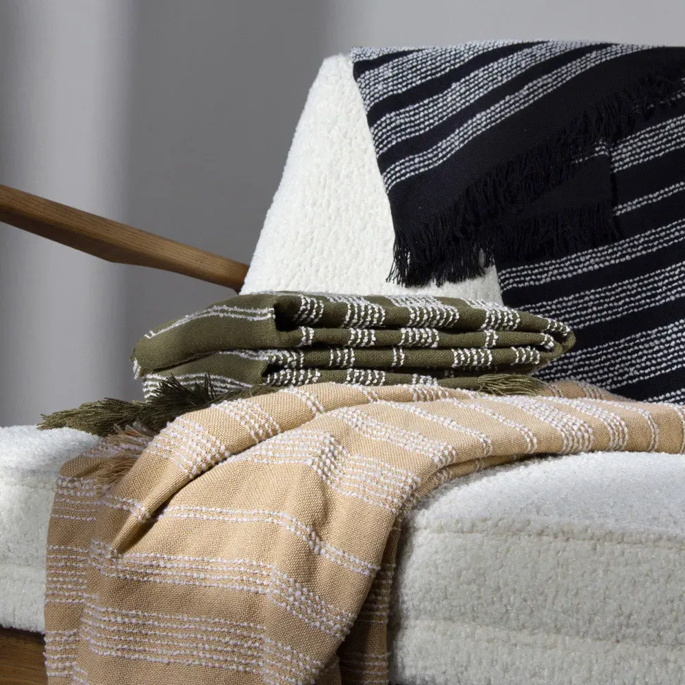 Jour Woven Fringed Throw - Nougat