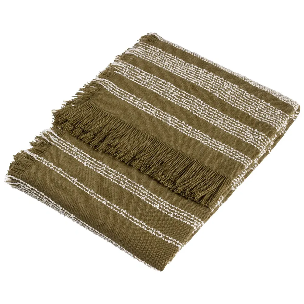 Jour Woven Fringed Throw - Olive Green