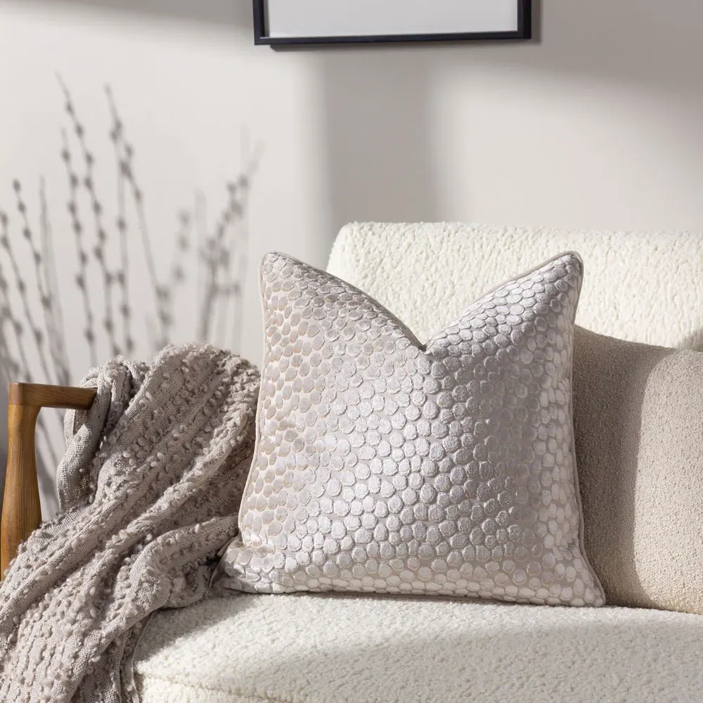 Lanzo Cut Velvet Piped Cushion - Moonbeam