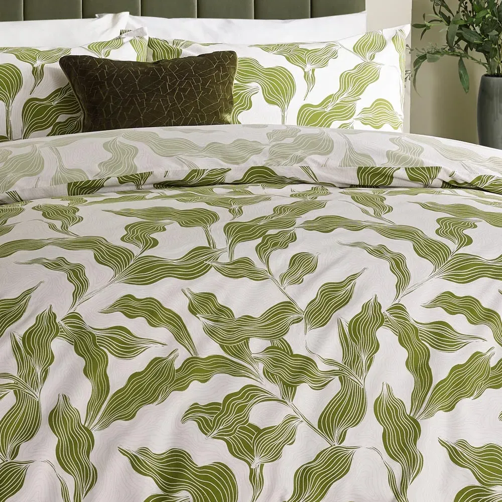 Lauro Double Duvet Set Reversible - Green, Cotton Blend