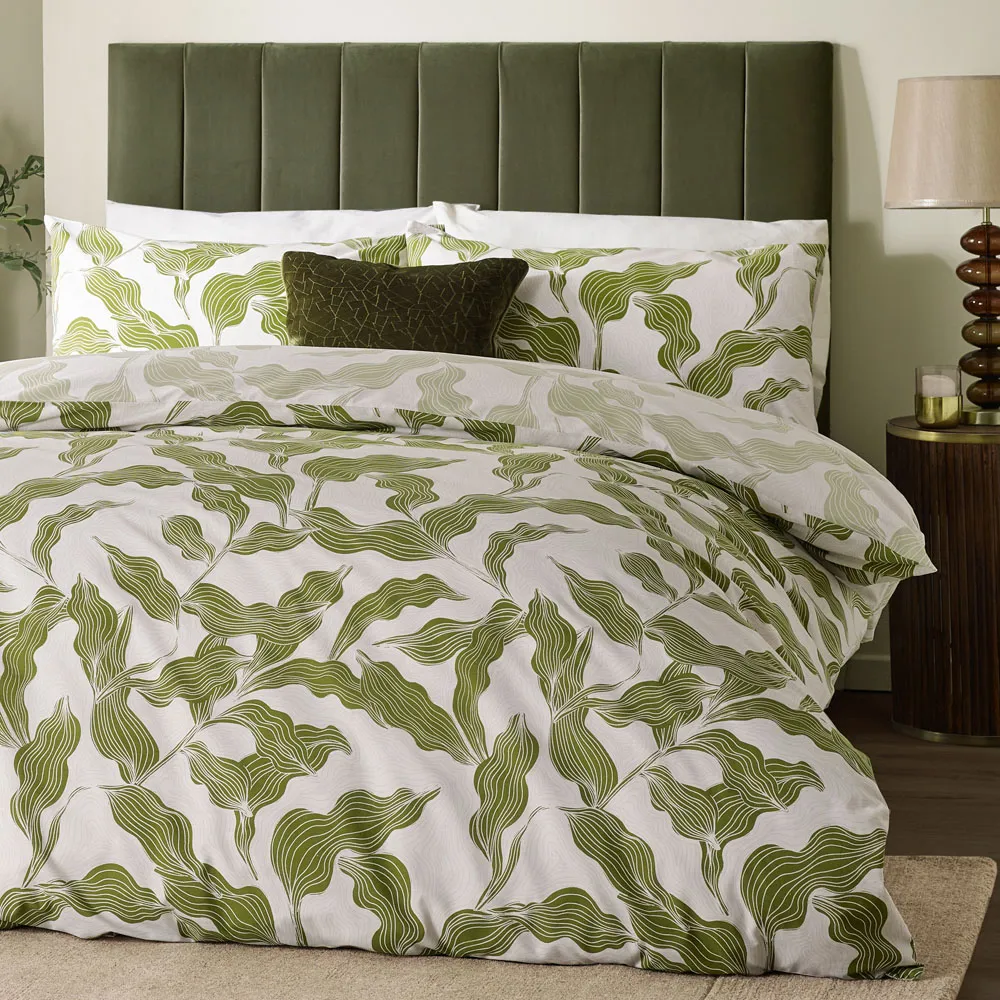 Lauro Double Duvet Set Reversible - Green, Cotton Blend