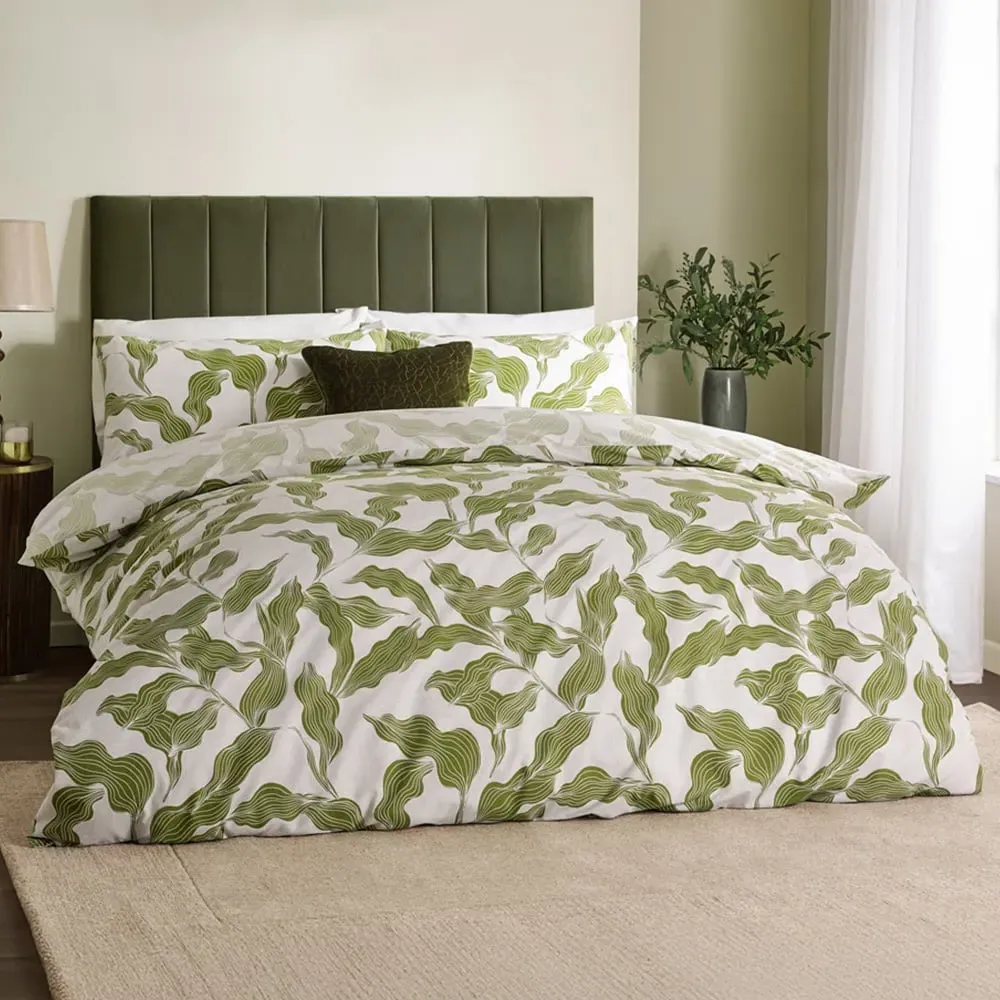 Lauro Super King Size Reversible Duvet Set - Green, Cotton
