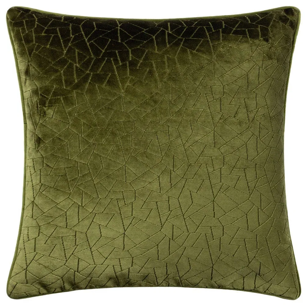 Malans Cut Velvet Piped Cushion - Olive Green