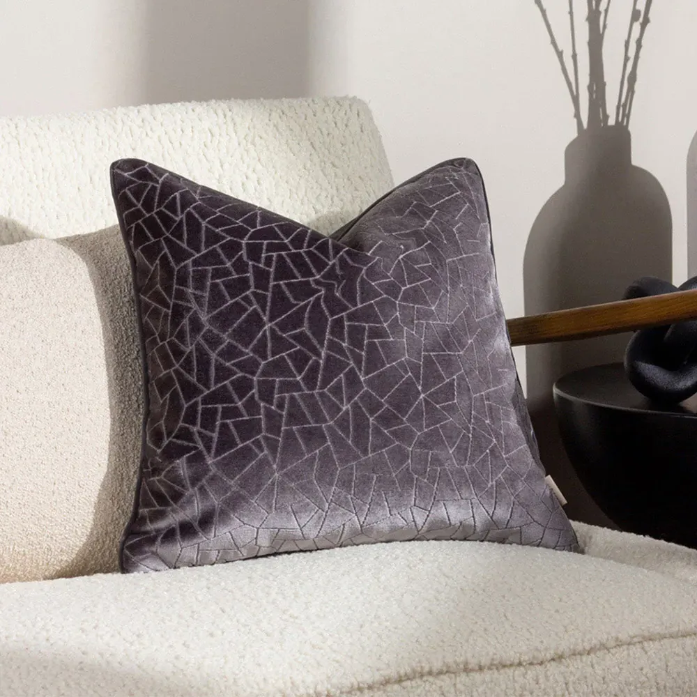 Malans Cut Velvet Piped Cushion - Stargazer Grey