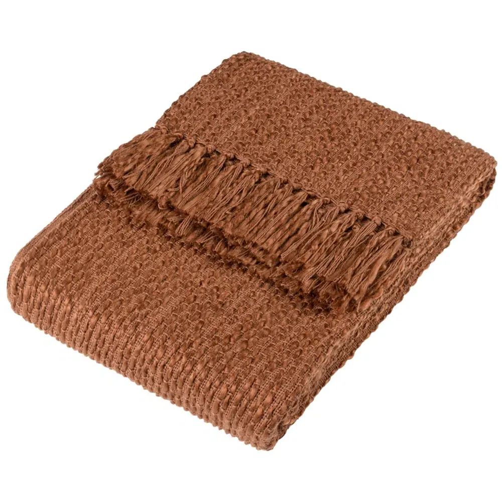 Morni Hazel Woven Tasselled Throw - Brown