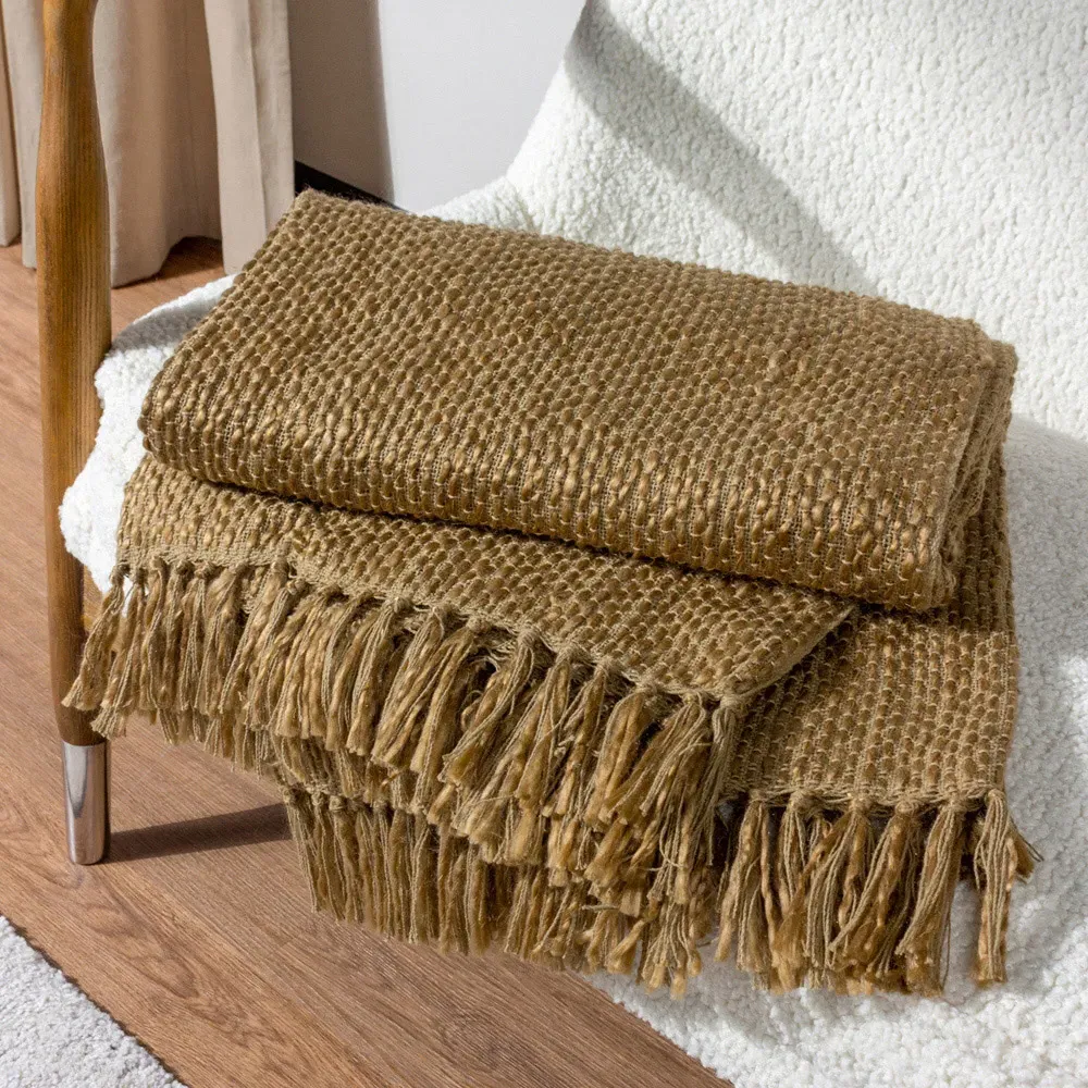 Morni Olive Green Woven Tasselled Throw - Green