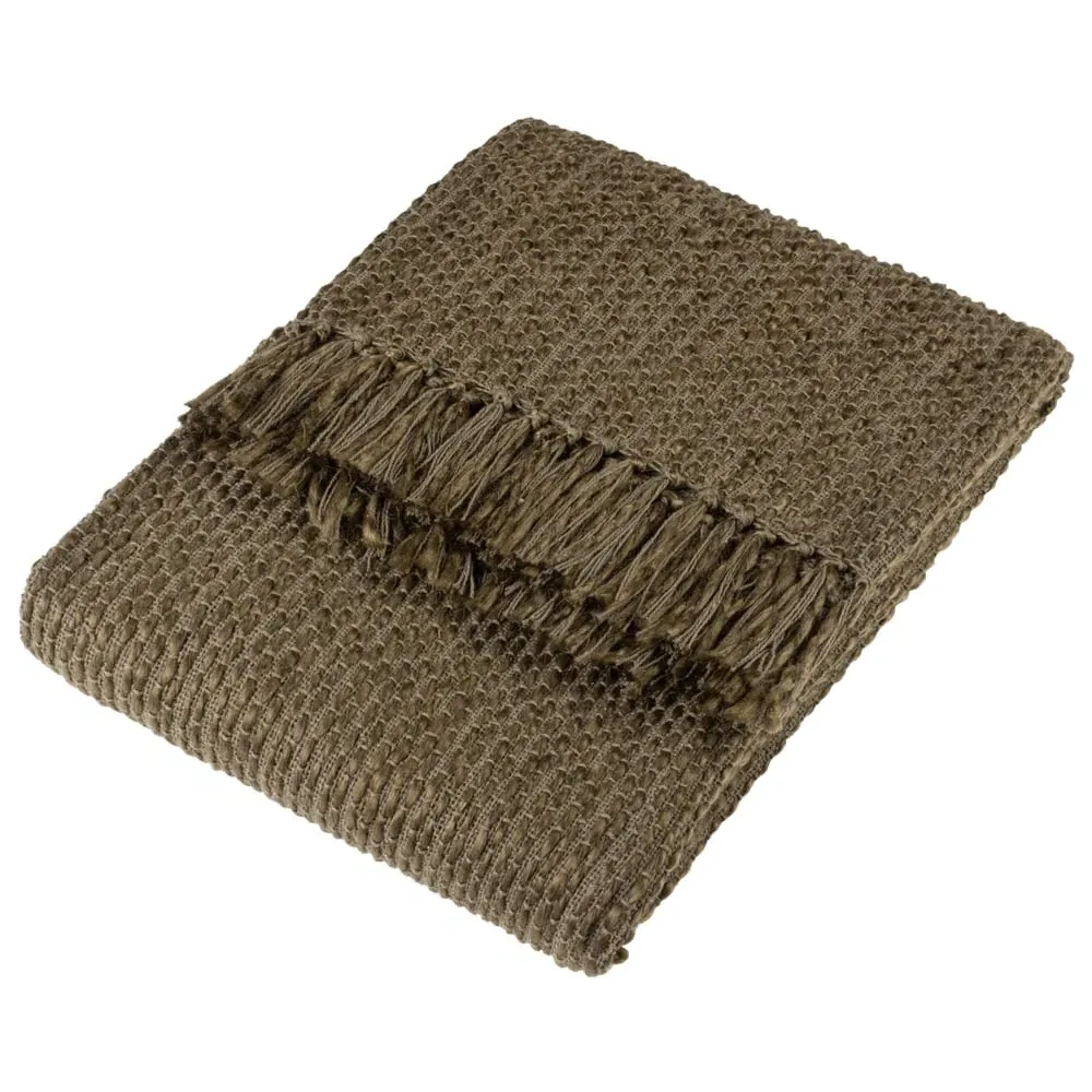 Morni Willow Woven Tasselled Throw - Brown