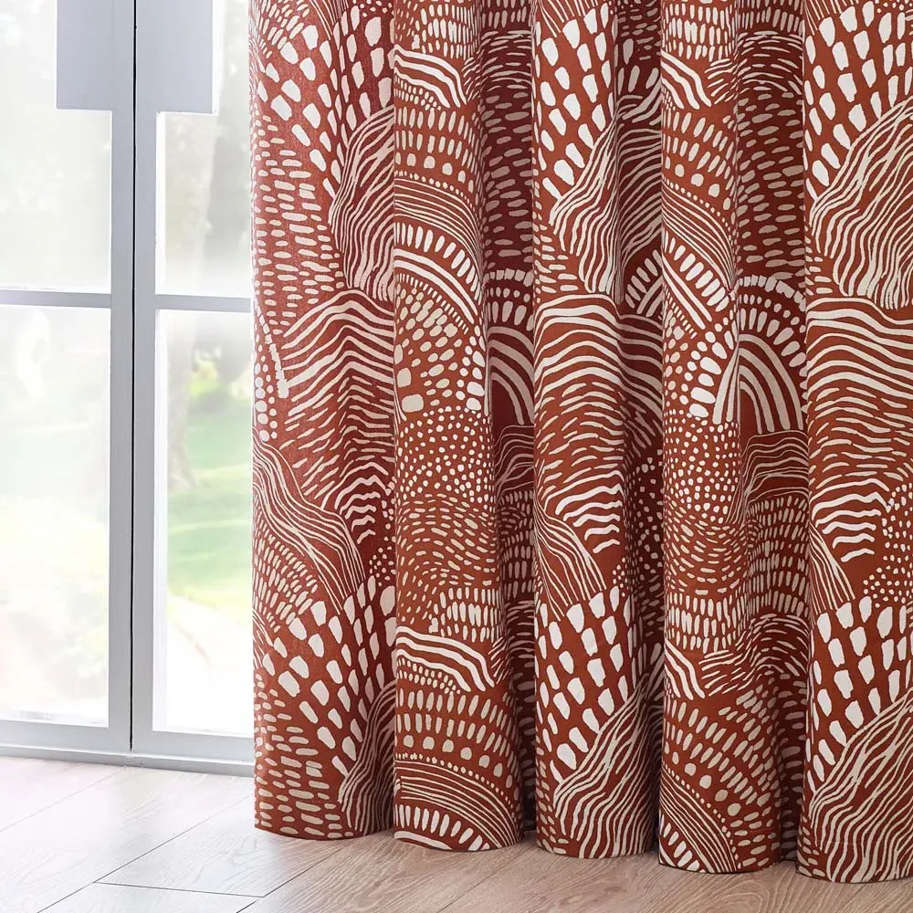 Nola Abstract Eyelet Curtains - Chestnut, Cotton