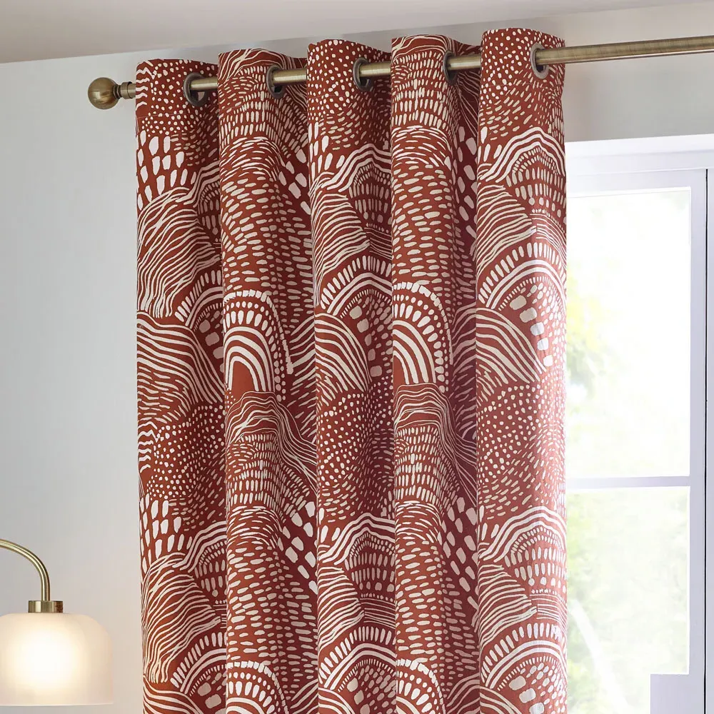 Nola Abstract Eyelet Curtains - Chestnut, Cotton