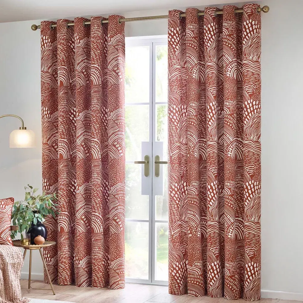 Nola Abstract Eyelet Curtains - Chestnut, Cotton