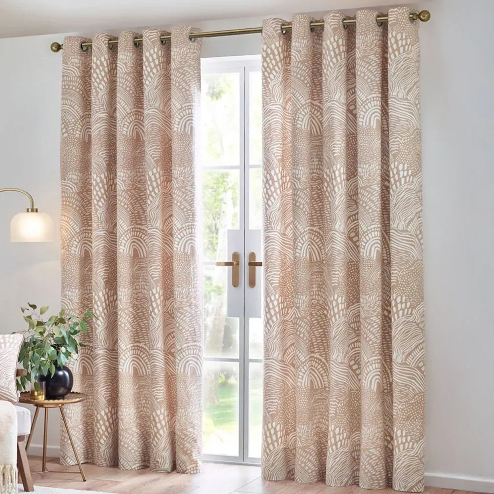 Nola Abstract Eyelet Curtains - Oat, Cotton