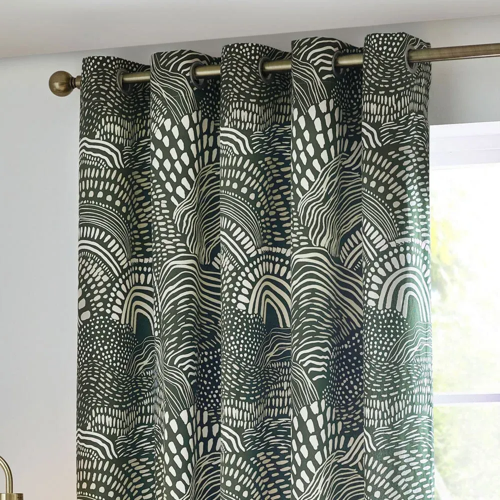 Nola Abstract Eyelet Curtains - Olive, Cotton