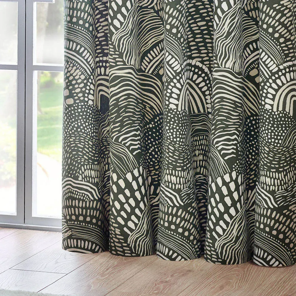 Nola Abstract Eyelet Curtains - Olive, Cotton