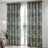 Nola Abstract Eyelet Curtains - Olive, Cotton