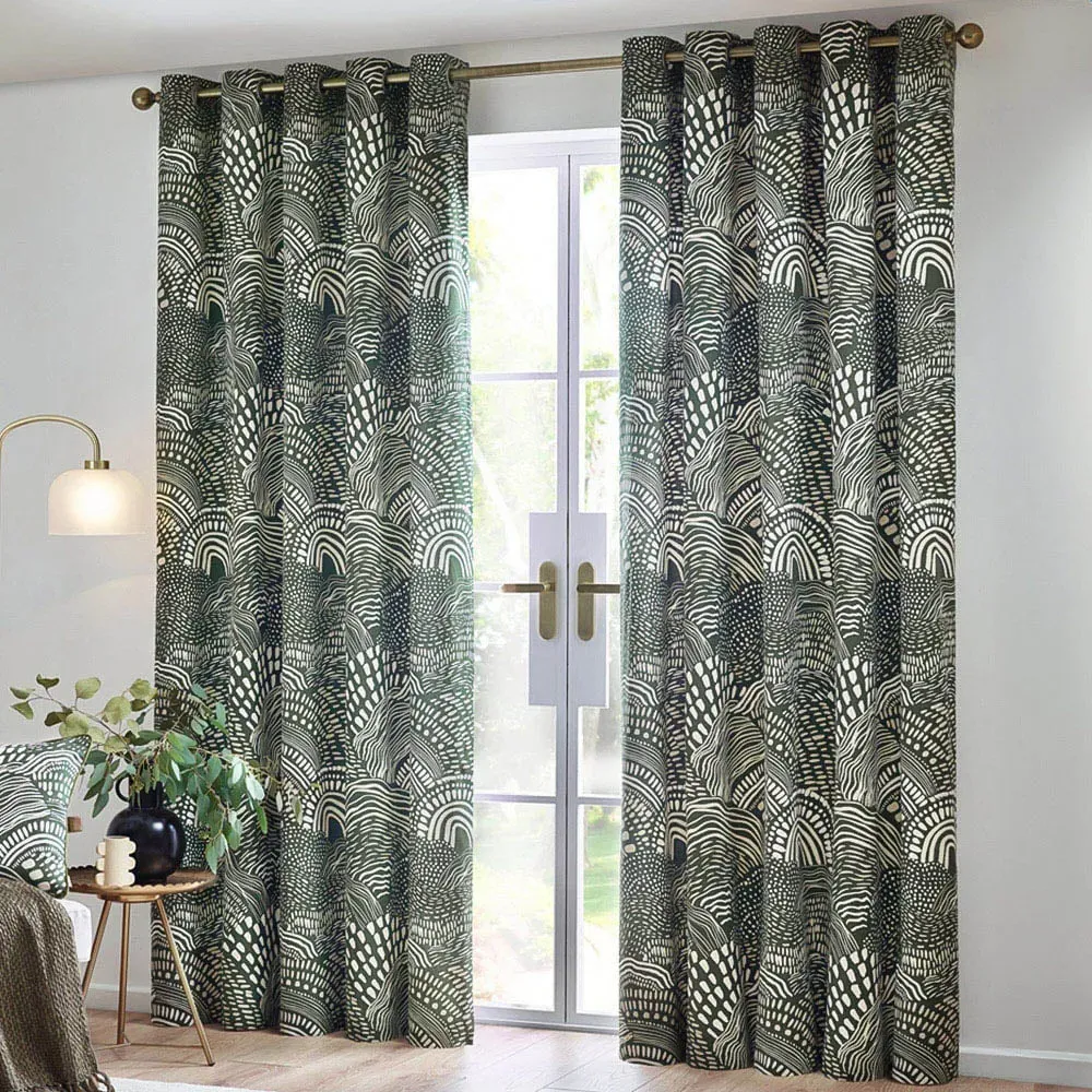 Nola Abstract Eyelet Curtains - Olive, Cotton