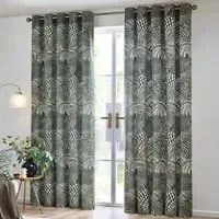 Nola Abstract Eyelet Curtains - Olive, Cotton