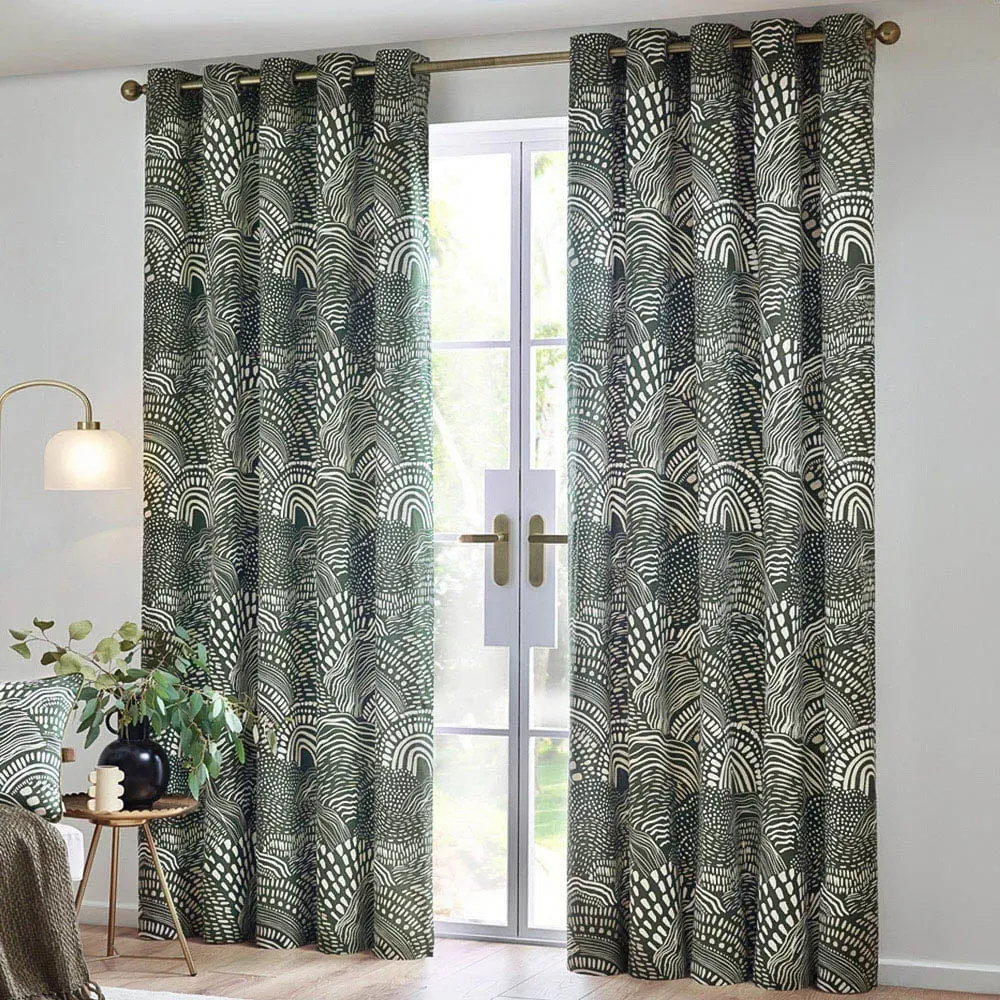 Nola Abstract Eyelet Curtains - Olive, Cotton