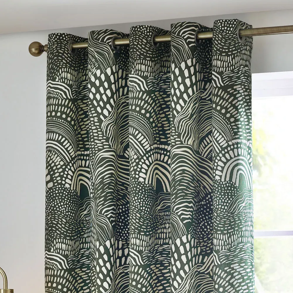 Nola Abstract Eyelet Curtains - Olive, Cotton