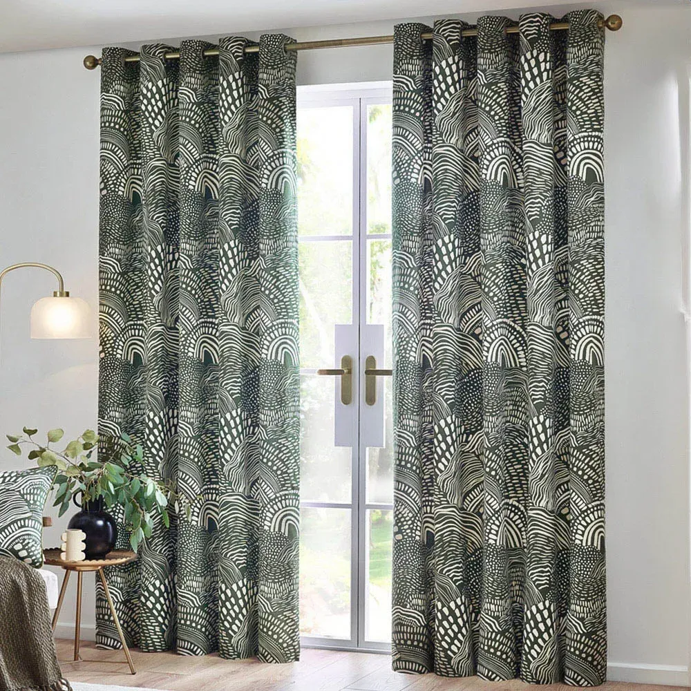 Nola Abstract Eyelet Curtains - Olive, Cotton
