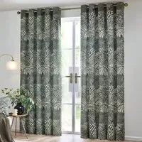 Nola Abstract Eyelet Curtains - Olive, Cotton