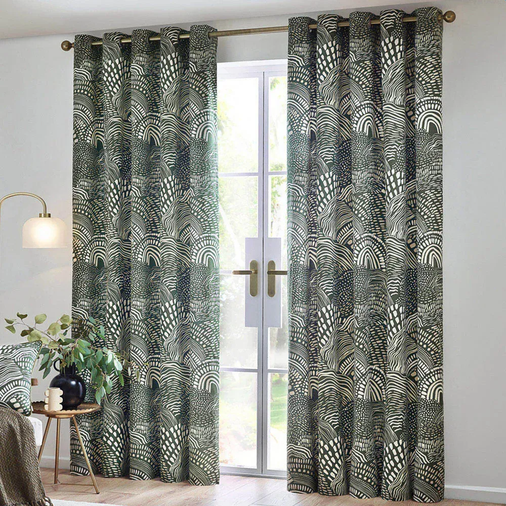 Nola Abstract Eyelet Curtains - Olive, Cotton