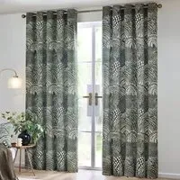 Nola Abstract Eyelet Curtains - Olive, Cotton