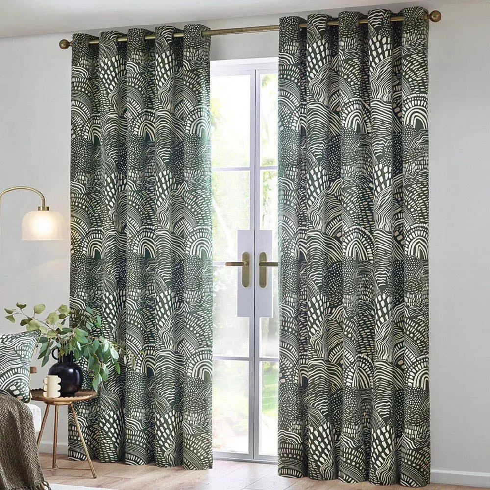 Nola Abstract Eyelet Curtains - Olive, Cotton