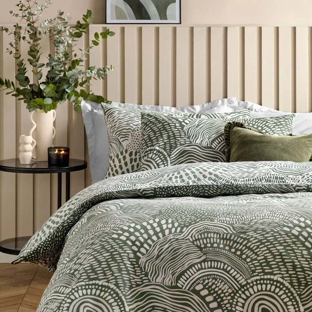 Nola Double Duvet Cover Set - Green, Cotton Polyester