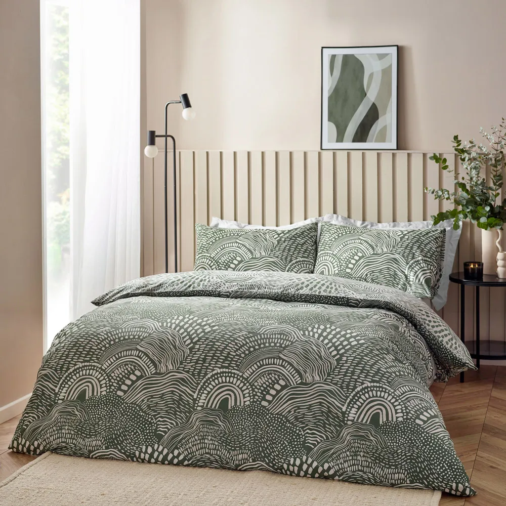 Nola Double Duvet Cover Set - Green, Cotton Polyester