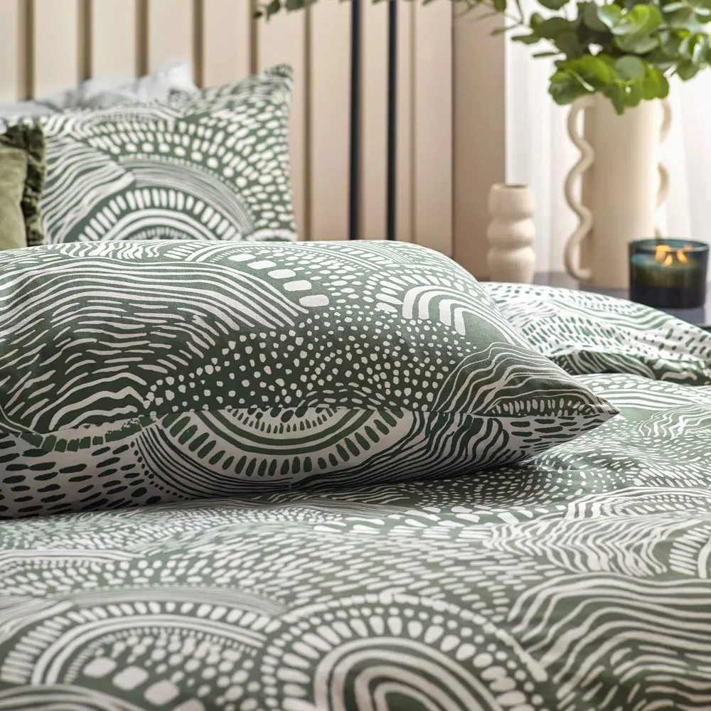 Nola Super King Size Duvet Cover Set - Green, Cotton Polyester
