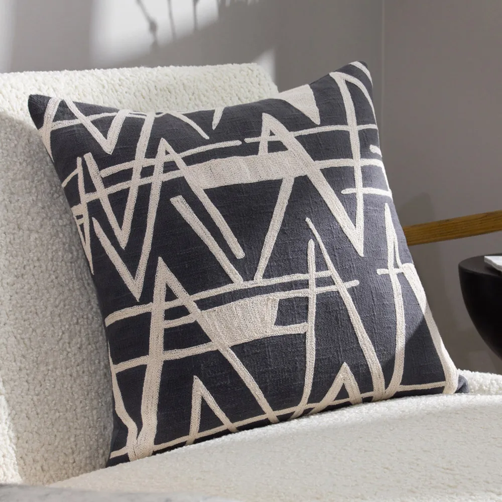 Vannes Dusk Embroidered Cushion - Grey, Cotton